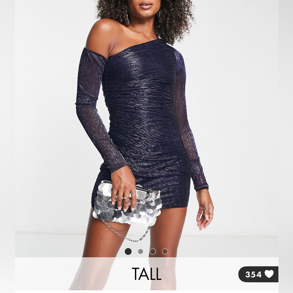 Topshop Tall ruched asymmetric neck long sleeve mini dress